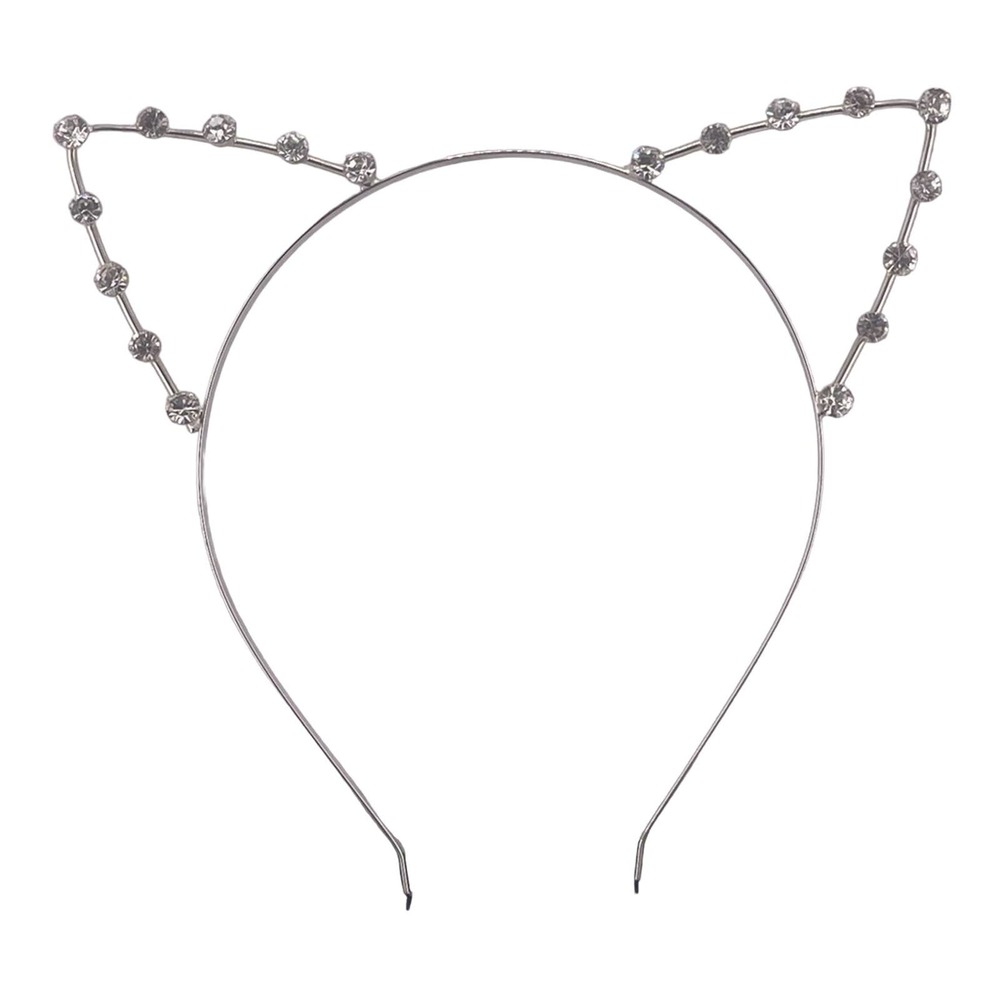 Rhinestone Cat Ear Headband - Silver